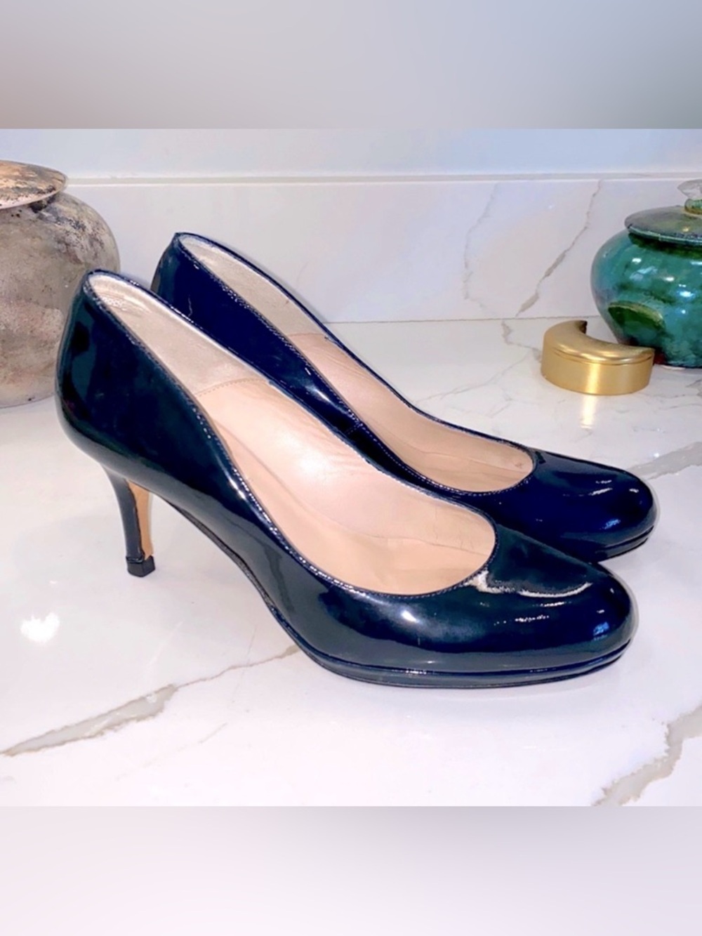 L. K. Bennett, London, navy patent leather platform heel, EU 37, US womens 6.5